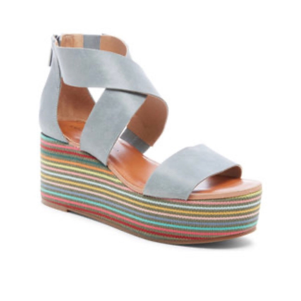 Lucky brand blue leather platform wedge sandal